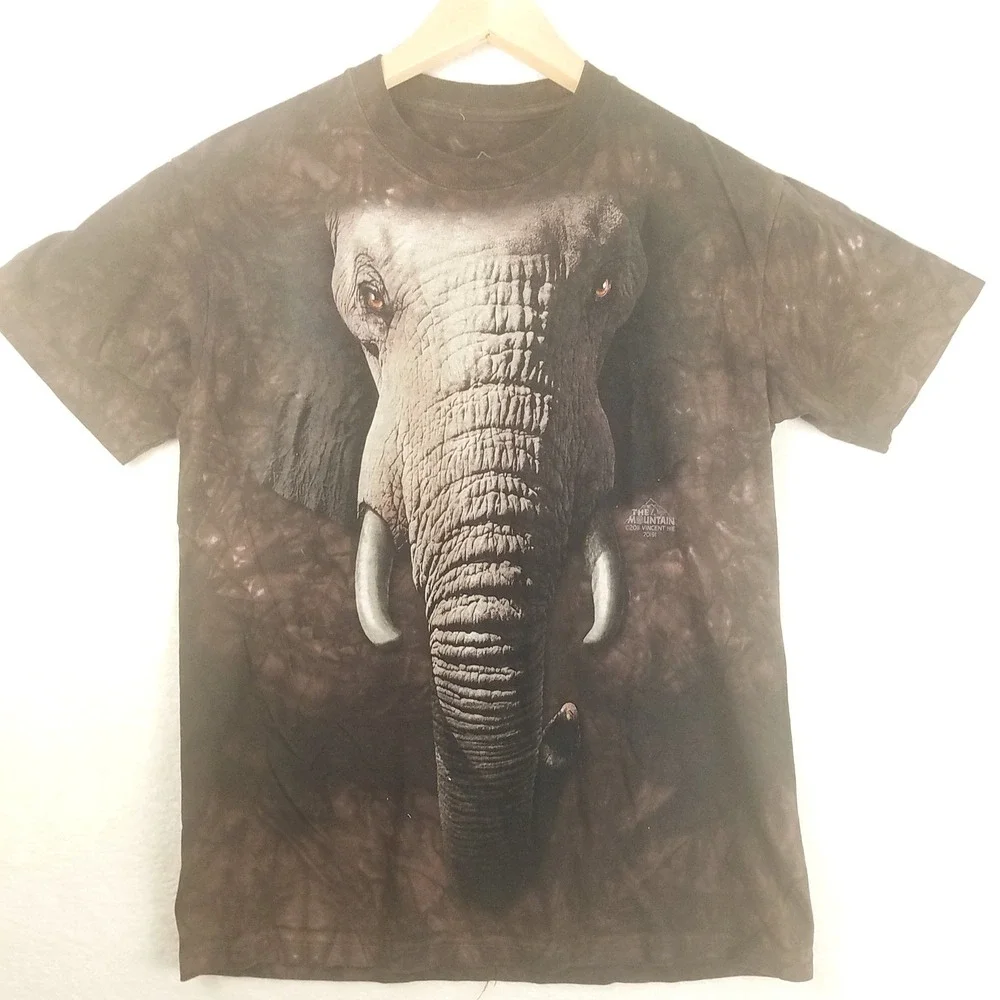 The Mountain Kids T Shirt Elephant Graphic Print Chocolate Tie Dye Cotton Size S